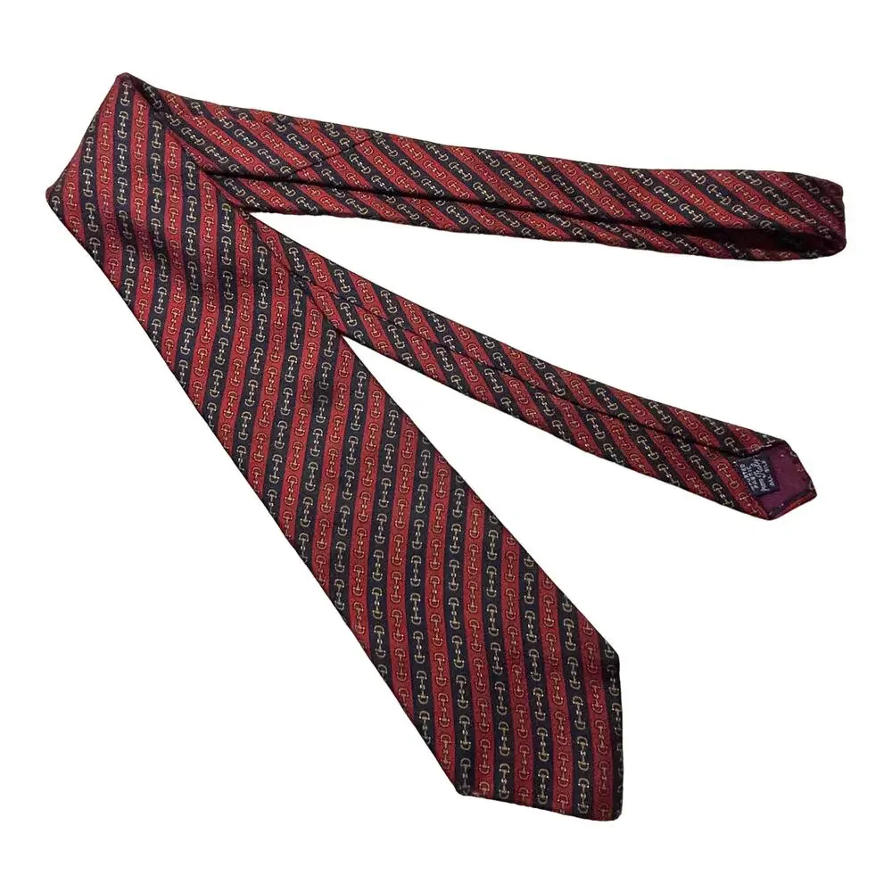 Red and Blue Diagonal Stripes with Gold Buckles Tie